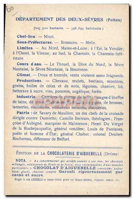 Die Departemente: DEUX-SÈVRES — Ausgabe der CHOCOLATERIE D'AIGUEBELLE — Rückseite