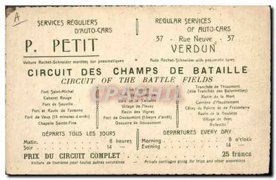 Circuit des Forts — carte touristique du secteur de Verdun — éditeur P. Petit, Verdun — Reverso