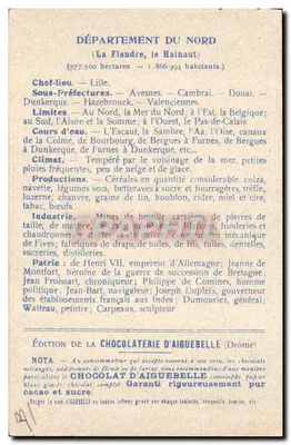Die Departements: NORD — Ausgabe der CHOCOLATERIE D'AIGUEBELLE — Rückseite