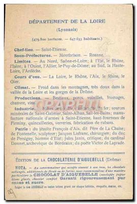 Die Departemente: LOIRE — Ausgabe der CHOCOLATERIE D'AIGUEBELLE — Rückseite