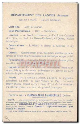 Les Départements : LANDES — Édition de la CHOCOLATERIE D'AIGUEBELLE — 裏面