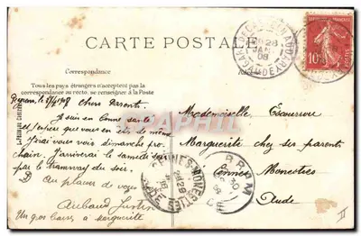 Agriculteur reposant — scène champêtre avec moissonneur et maison à toit rouge — éditeur L. PELLEUX ou CASTIER — Verso