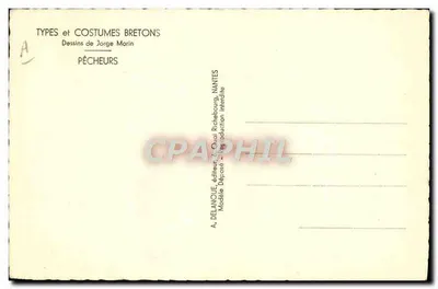 Deux pêcheurs — scène de quai — dessins de Jorge Morin, éditeur A. Delanoue, Nantes — Rewers