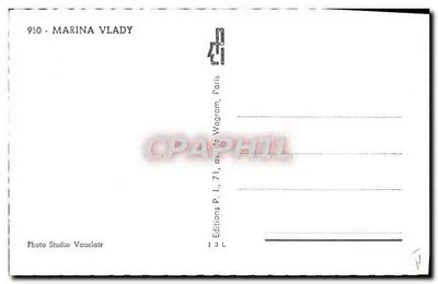 Marina Vlady — Studio fotograficzne Vauclair, Paryż — Wydawnictwo P. L., 71, av. de Wagram, Paryż — Rewers