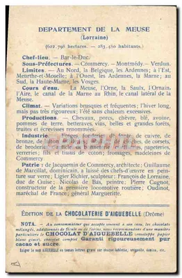 De Departementen: MEUSE — Uitgave van de Chocolatfabriek Aiguebelle — Achterkant