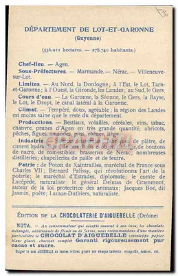 De Departementen: LOT en GARONNE — Uitgave van de Chocolatfabriek Aiguebelle — Achterkant