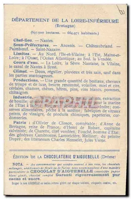 Departement Loire-Inférieure — Ausgabe der Schokoladenfabrik Aiguebelle — Rückseite