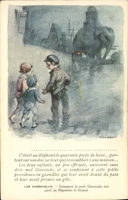 Os Miseráveis — Como o pequeno Gavroche aproveita Napoleão o Grande — ilustração de A. M. Léon