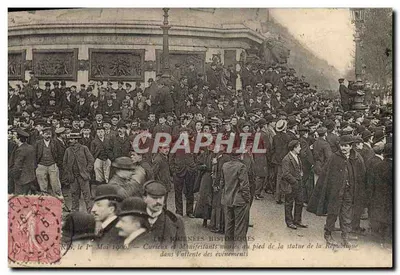 Paris, 1º de Maio de 1906 — Curiosos e Manifestantes reunidos aos pés da Estátua da República — As Jornadas Históricas