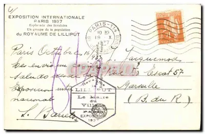 Groep van de bevolking van het Koninkrijk Lilliput — Internationale Expo Parijs 1937 — Uitgever: Lilliput — Achterkant