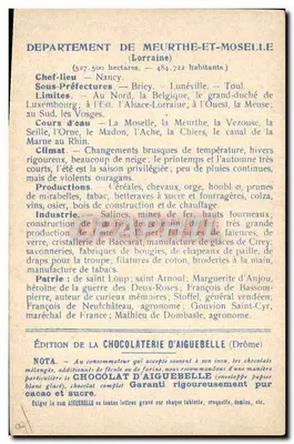 Los Departamentos: MEURTHE ET MOSELLE — Edición de la CHOCOLATERIE D'AIGUEBELLE — Reverso
