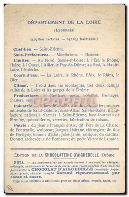 Os Departamentos: LOIRE — Edição da CHOCOLATERIE D'AIGUEBELLE — Verso
