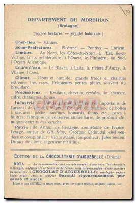 Morbihan — Departamento de Bretaña — Edición de la Chocolatería de Aiguebelle — Reverso