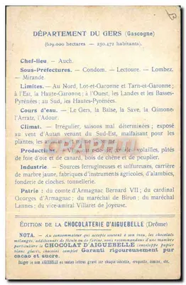 I Dipartimenti: GERS — Edizione della Cioccolateria d'Aiguebelle — Verso