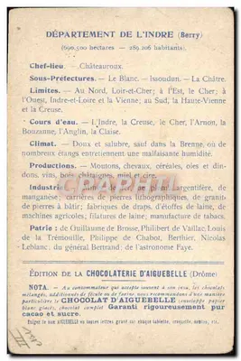 Los Departamentos: INDRE — Edición de la Chocolatería de Aiguebelle — Reverso