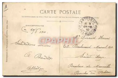 Floresta do Tournairet (A.-M.) — Posto telegráfico (1850 m. de alt.) — Editor G. Fletta, Nice — Verso