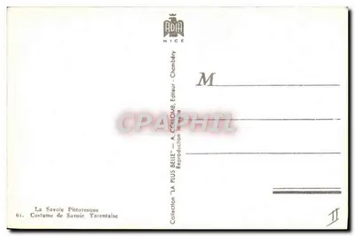Vrouw in Savoische klederdracht — Savoie Tarentaise — uitgever A. Colomb, Nizza — Achterkant