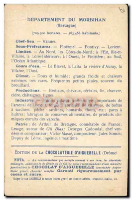 Departement Morbihan — Ausgabe der Chocolaterie d'Aiguebelle — Rückseite