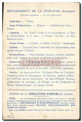Côte-d'Or — Karte der Departemente — Ausgabe der Schokoladenfabrik Aiguebelle — Rückseite