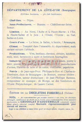 Côte-d'Or — Carta dos departamentos — Edição da Chocolaterie d'Aiguebelle — Verso