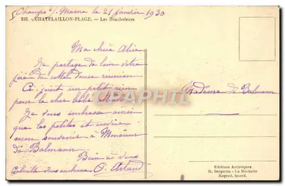 Châteaillon-Plage — Les Boucholeurs — Edizioni Artistiche R. Bergevin - La Rochelle — Verso