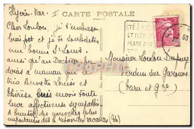 Hyères-les-Palmiers — Efeito do sol sobre o mar na Praia — No fundo as Ilhas de Ouro — Editor F. Hue, n° 195 — Verso