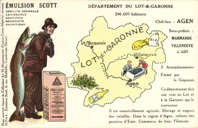 Departamento do Lot-et-Garonne — carta publicitária para a Emulsão Scott — editor Coleção Scott, 6, rue Mahilde, Courbevoie (Seine)