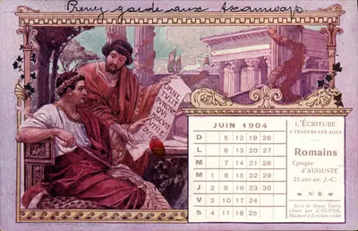 Writing Through the Ages — Romans, Augustan Era — Twelve-Card Series, No. 6, published by L'OLIVER, Paris