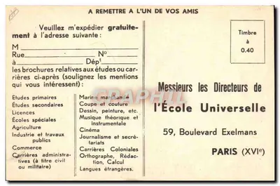 PARIS — ESCOLA UNIVERSAL — Inscrição dos alunos e envio das aulas. — Verso
