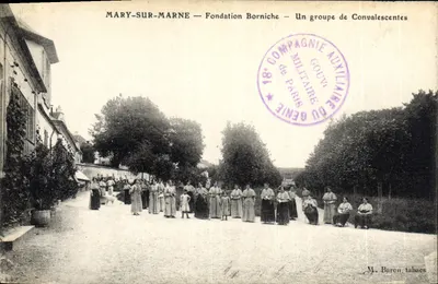MARY-SUR-MARNE — Fundação Borniche — Um grupo de Convalescentes — M. Baron, tabacs