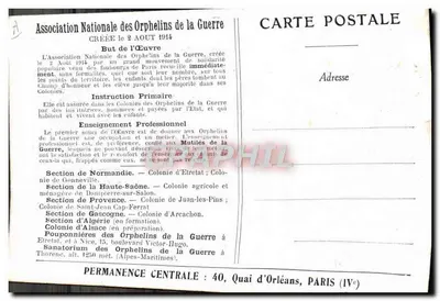 Refeição ao ar livre — Associação Nacional dos Órfãos da Guerra — Paris (IVe) — Verso