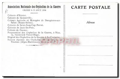 Atelier de couture — Orphelines de la Guerre — Association Nationale des Orphelins de la Guerre, Étretat — Verso