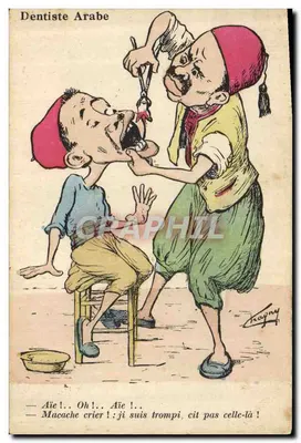 Dentista Árabe — caricatura de um dentista extraindo um dente — desenho de Chagny