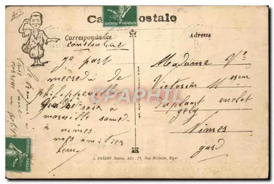 Arztbesuch — Karikatur eines Arztes und eines Patienten in Konstantinopel — Verlag L. Chagny, Algerien — Rückseite