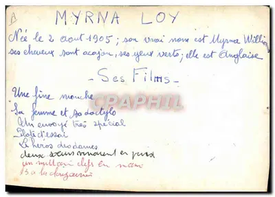 Nowoczesna pocztówka Kino Myrna Loy — Rewers