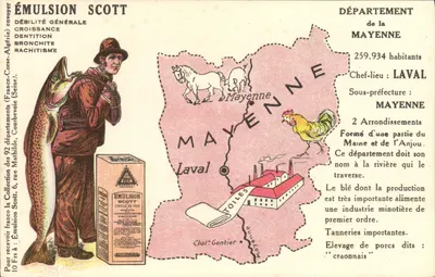Departement Mayenne — reclamekaart voor Scott-emulsie — uitgever Collection Scott