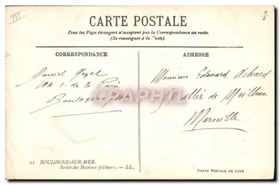 Wyjazd rybackich łodzi — Las Pokoju — Carte Postale de Luxe — Rewers