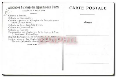 Kolonie Rolniczo-Gospodarcze Orphanów Wojny w Dampierre-sur-Salon — Narodowa Federacja Orphanów Wojny, Paryż — Rewers