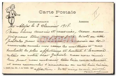 Dois crianças em um jumento — Boa Ano — Editor Chagny, n° não visível — Verso