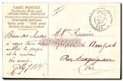 Botella decorativa con flores violetas — Amistad sincera — editor no visible — Reverso