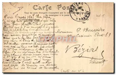 Observatorio de PARIS — Telescopio fotográfico ecuatorial — 8 de marzo de 1907 — Reverso
