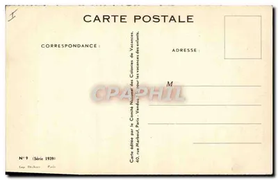 Kwiaty pola — Ilustracja dziewcząt w polu różyń — Louis Rebon, N° 9 (Serie 1939) — Rewers