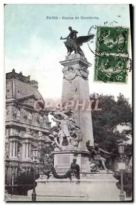 Bilhete postal antigo Paris Estátua de Gambetta