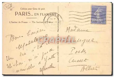 O Instituto da França — Vista do prédio com ponte sobre a Sena — Édition d'Art Yvon, Paris — Verso
