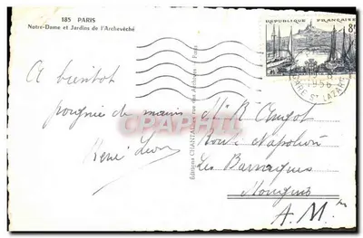 Tarjeta postal moderna París Notre Dame Y Jardines Del Arzobispado — Reverso