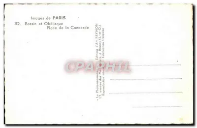 Place de la Concorde — Obélisque e Bassin — Edições de Arte RAYMON (Isère) — Verso