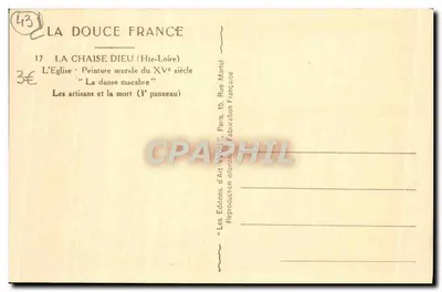 La Chaise-Dieu — De kerk, wandtekening uit de 15e eeuw "De dans van de dood" — Les Éditions d'Art Marcel, Parijs — Achterkant