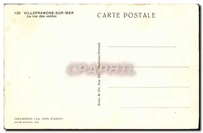 Villefranche-sur-Mer — A rua das arcadas — Braun & Cie, Imp. Dornach — Verso