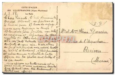 La Rade de Villefranche — vue du port avec navires de guerre — Les Editions Françaises — Verso