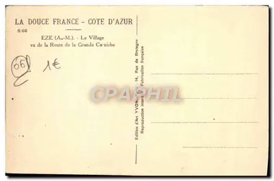 Eze (A.M.) — Widok miasta z drogi Grande Corniche — Édition d'Art YVON, Paryż — Rewers